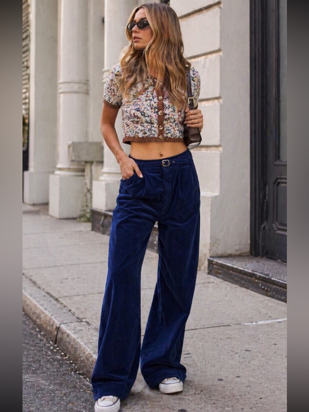 MOTHER Navy Corduroy Wide Leg Pants 29 High Rise Designer